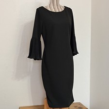 Calvin Klein Black 3/4 Bell Sleeve Midi Dress Exposed Back Zip Size 10 NEW