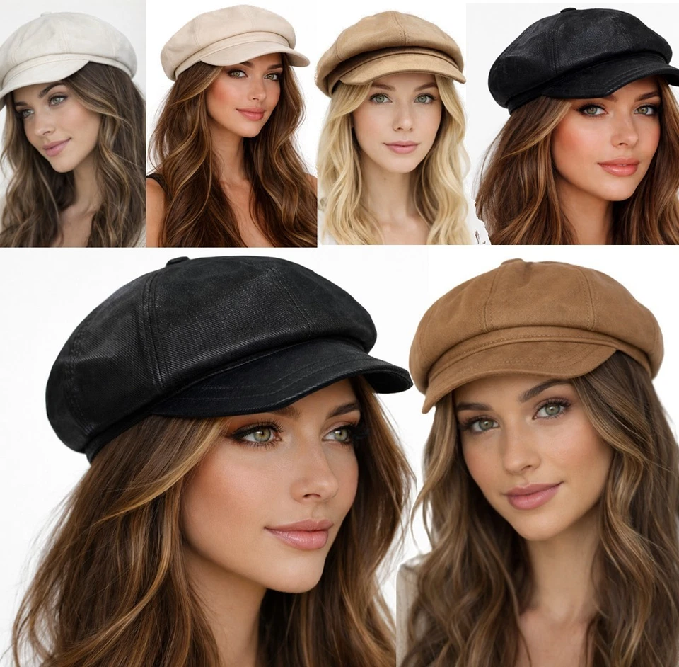 Baker Boy Cap Womens Faux Leather Newsboy Hat Vintage Style - Image 1 of 1