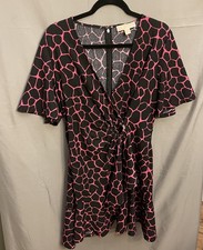 MICHAEL MICHAEL KORS Women’s Zippered Flutter Mini Wrap Dress Size Lg Cerise