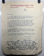 Original 1938 Boston Olympics Amateur Champion Hockey Team Signed Letter