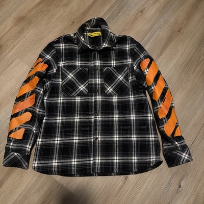 $397 Off-White Kids Boys Red Blue Cotton Logo Italy Check Flannel Shirt Size 10