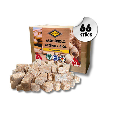 BAVAFIRE Öko Anzündwürfel 66 Stück - Anzünder für Grill, Kamin, Ofen
