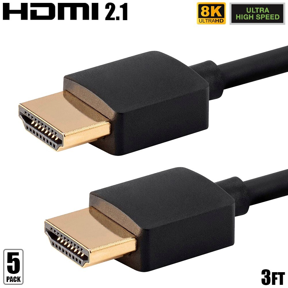 5x 3FT 8K 60Hz HDMI 2.1 Ultra Fast 48Gbps 4K HDR eARC Cable