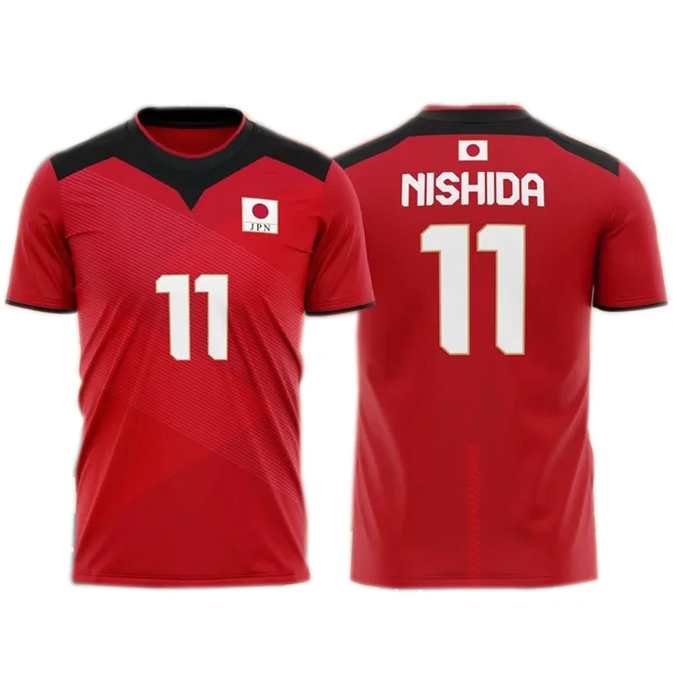 青少年男式西田 #11 日本排球球衣白色红色黑色定制任何名称 — 第 3/4 张图片