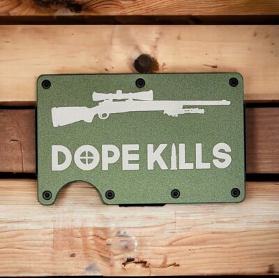 Engraved In USA ''Dope Kills'' Slim Wallet RFID Blocking Aluminum M24 Sniper Vet