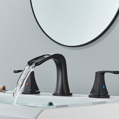 8“ Widespread Bathroom Faucet set 3 Holes Waterfall Sink Vanity Mixer w/Drain - Picture 16 of 40