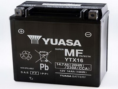 Yuasa YTX16-BS / YTX16  12V   Motorradbatterie VLRA AGM gefüllt und geladen