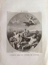 The Armed Love Of Jupiter's Lightning Original Engraving 19th Century Le Sueur