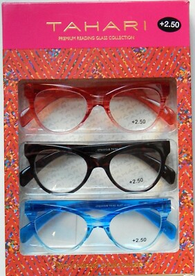 TAHARI PREMIUM 3 PACK READING GLASSES READERS MULTI COLOR +1.50 +2.00 +2.50 NEW 