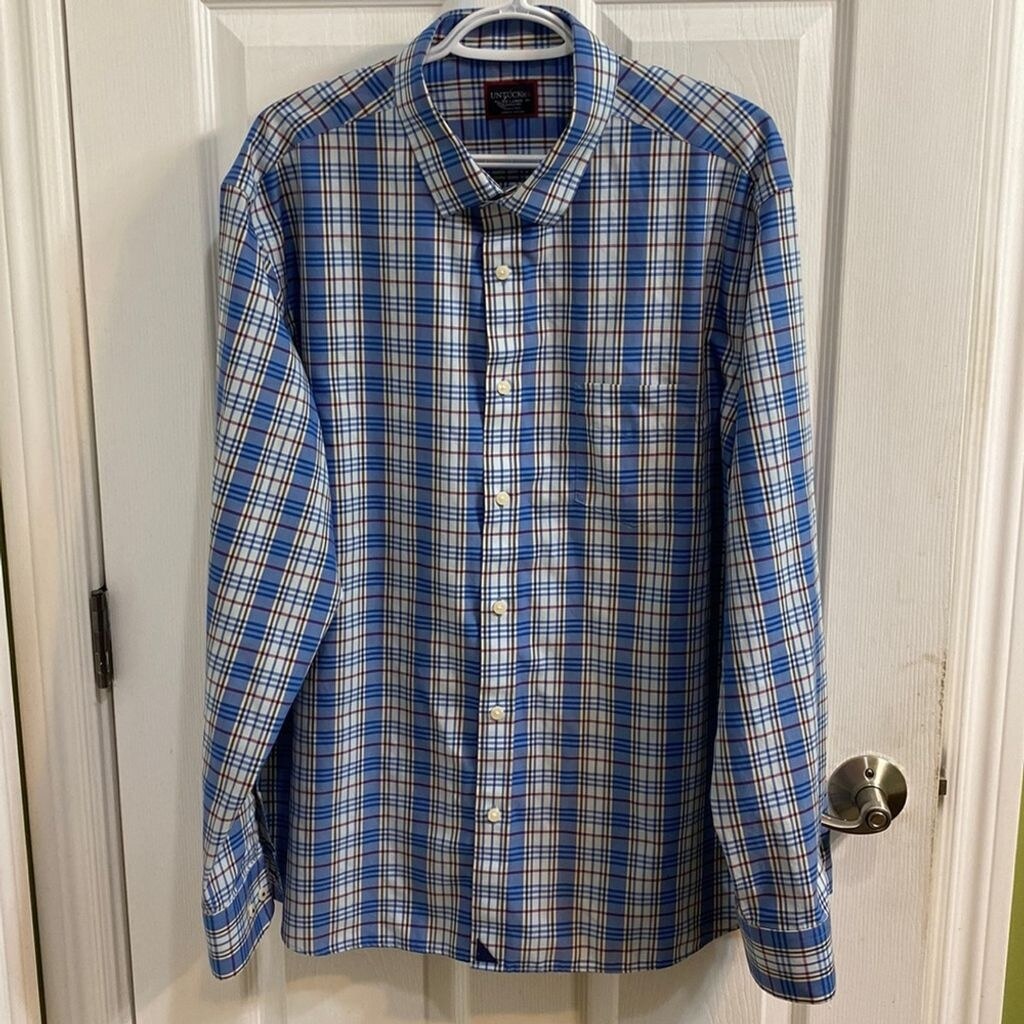 Untuckit Ardanza Blue Plaid Men’s XXL Button Down Shirt Wrinkle Free Excellent Condition-image