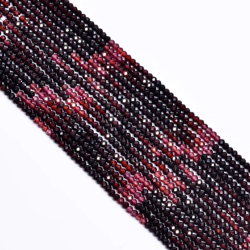 Cuentas facetadas redondas de piedras preciosas granate almandina natural 3x3 mm hilo 12,5" GB-561 Foto 2 de 2