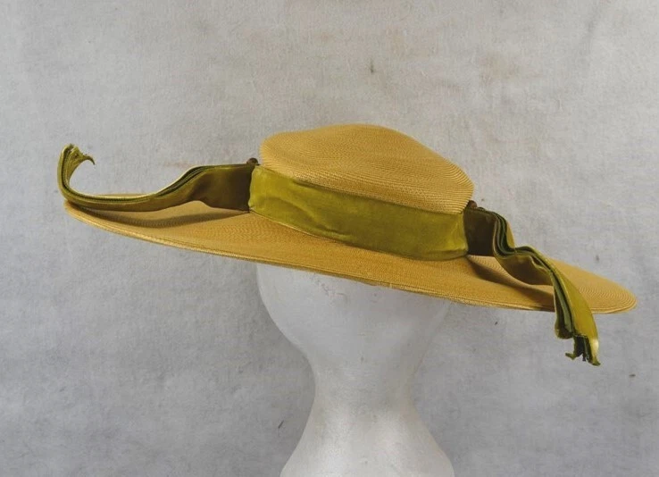 antique hat straw wide brim Edwardian style natural Casper Davis 1890 original - Image 4 of 4