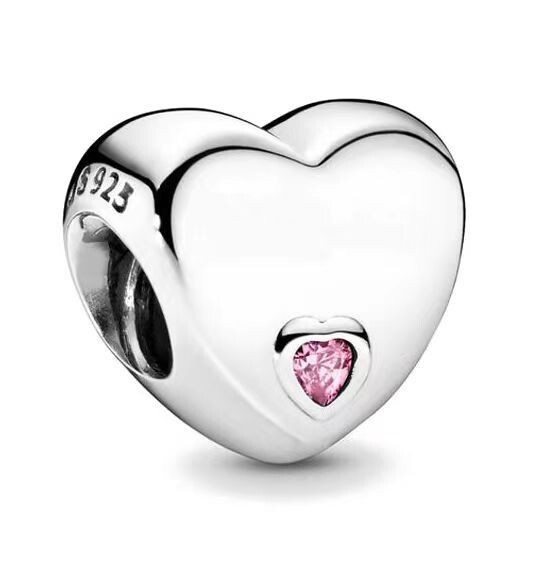 Pink stone Heart Charm personalise engrave Sterling Silver S925 women bracelet