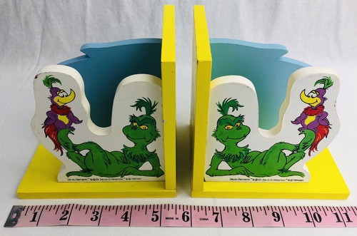 Vintage Jim Henson Dr Seuss & The Grinch Wooden Book End Set FREE SH - Picture 5 of 9
