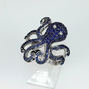 Authentic 2.50 Ct Round Simulated Sapphire Octopus Engagement Ring 14K White Gold Plated
