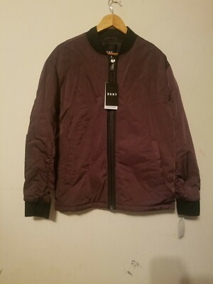DKNY Men's Utility Bomber Jacket, Burgundy Sz MEDIUM