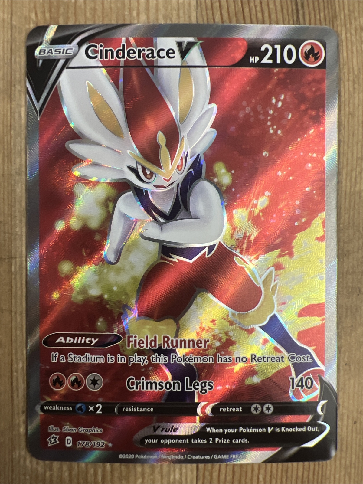 Cinderace V - 178/192 - Pokemon Rebel Clash Sword & Shield Full Art Rare Card NM