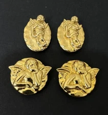 Vintage Lot of 4 Gold Tone Button Cover Angel, Make An OFFER !!!