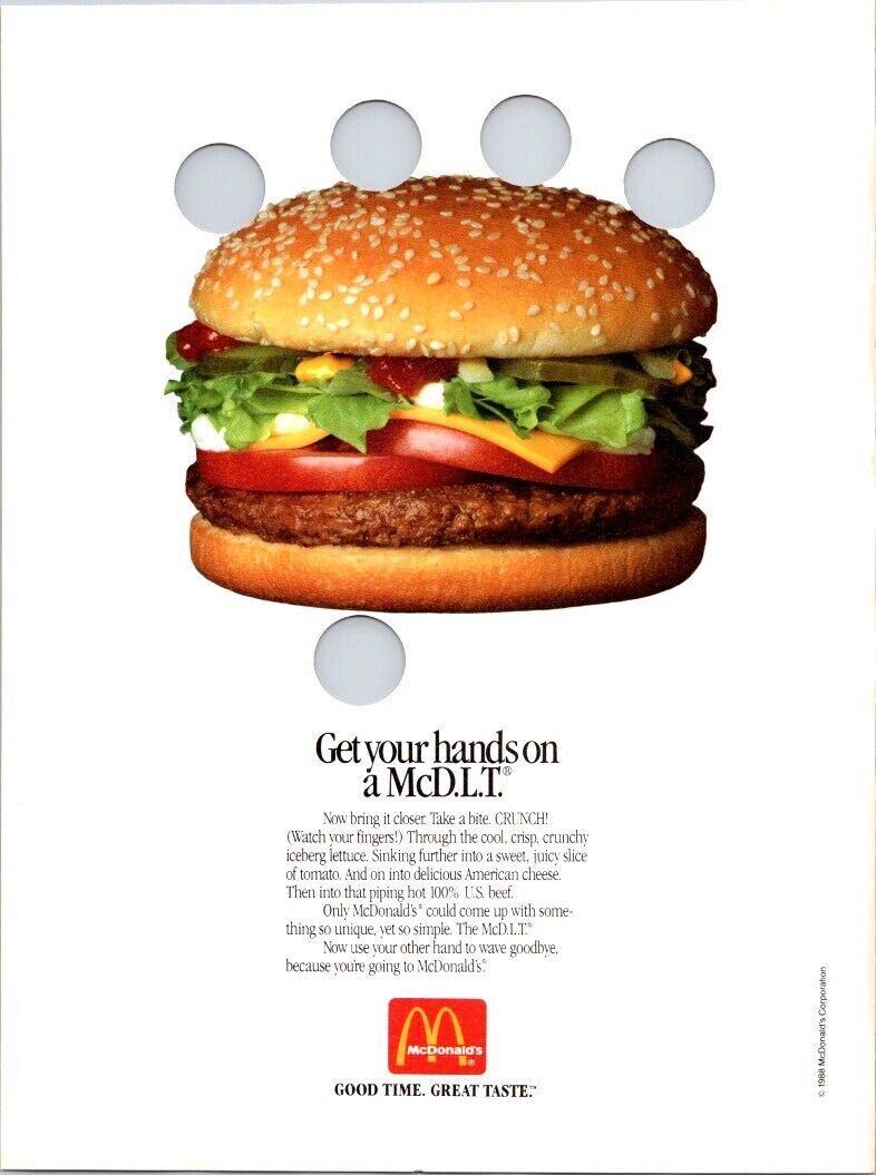1988 McDonald's Print Ad - Featuring the Iconic McD.L.T.