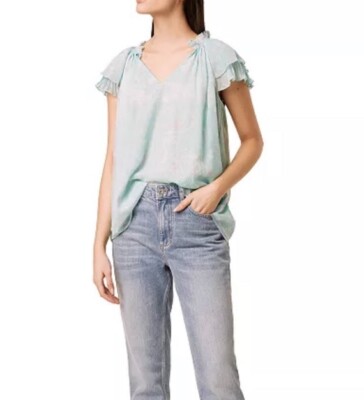 French Connection Endra Flutter-Sleeve Top Blue Women s Size Large Medium Boho