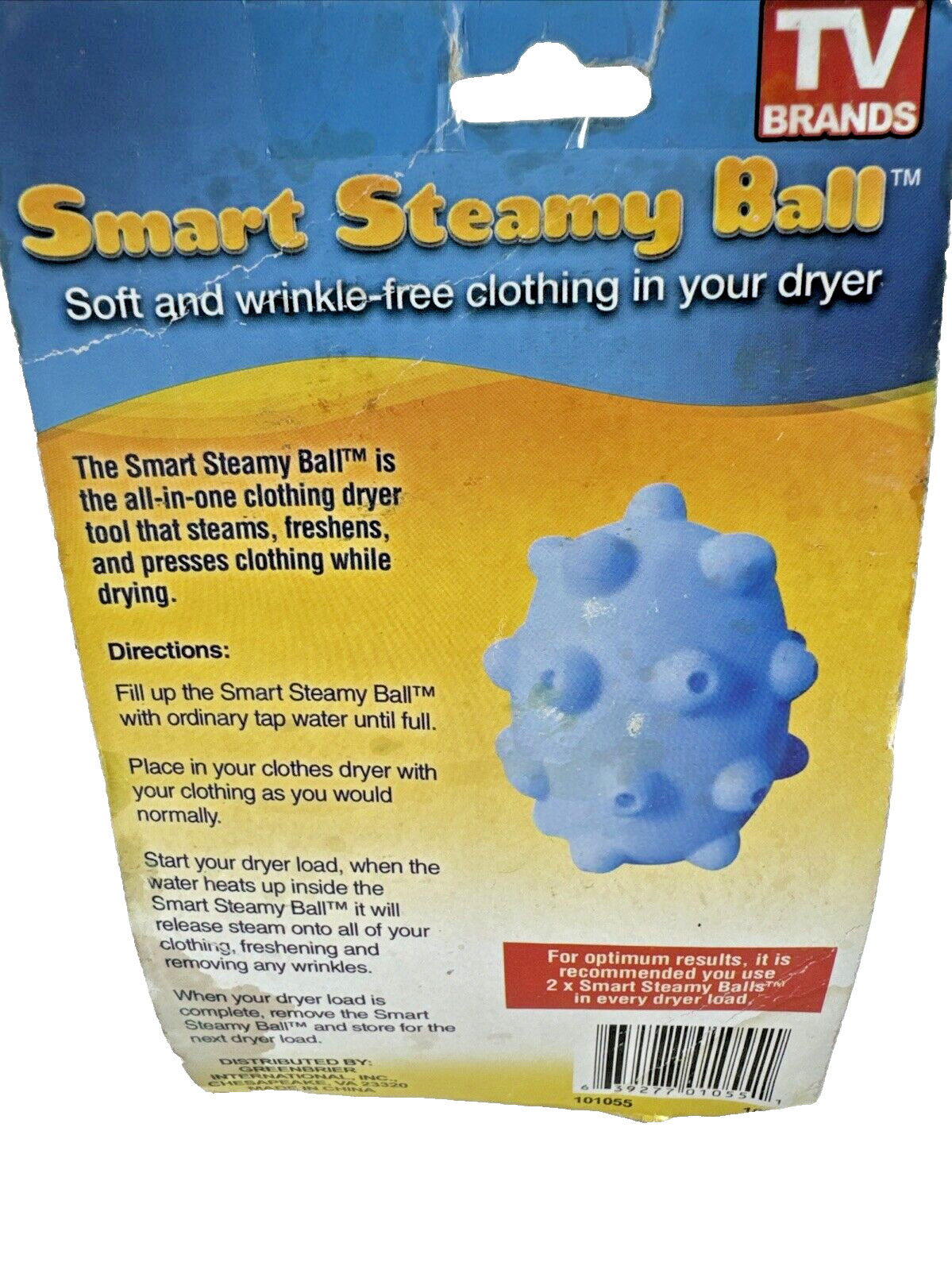 NEW OLD STOCK Discontinued T.V. BRANDS Smart Steaming Ball Removes Wrinkles