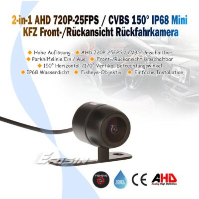 Erisin AHD 720P-25FPS / CVBS Mini Auto Rueckfahrkamera Wasserdicht 170° Fisheye