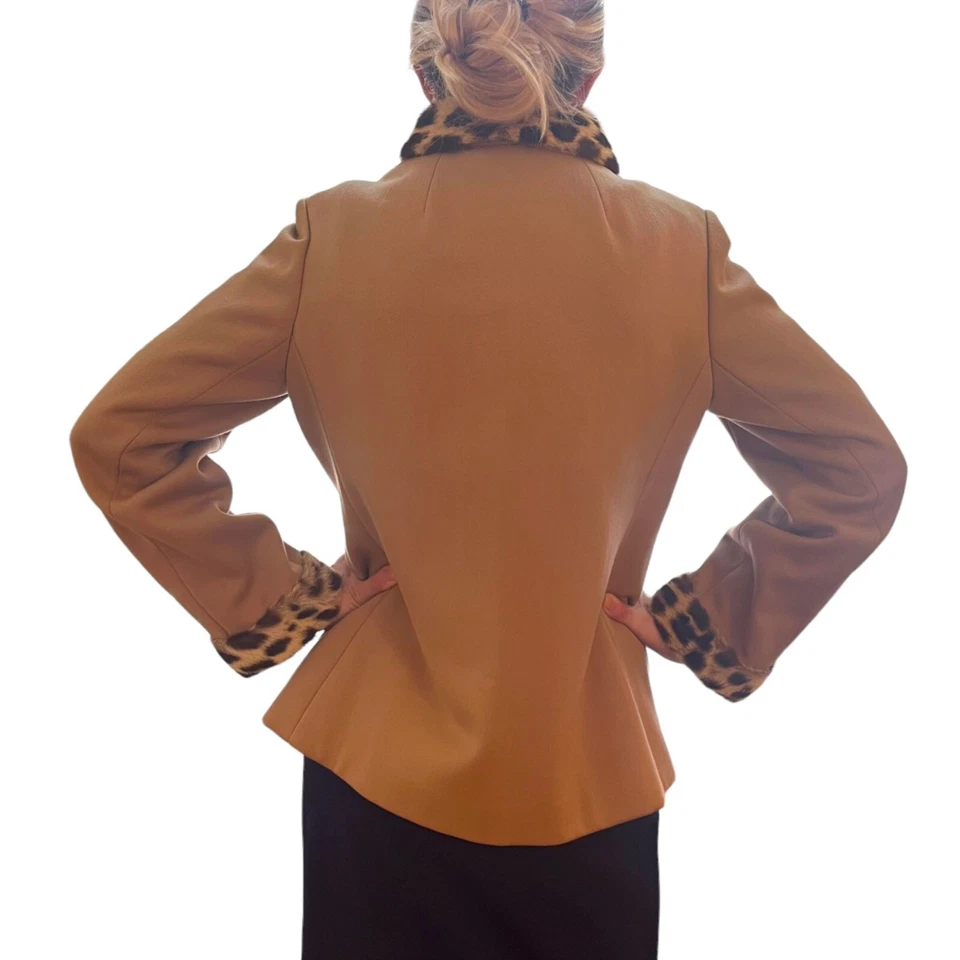 Jack Feit Coat Animal Print Vintage Union Made Fur Trim Size MED Tailored Chic - Image 3 of 4