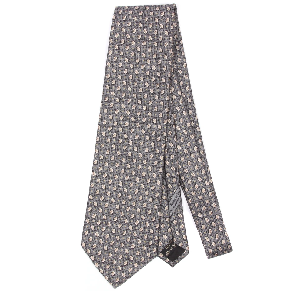 Corbata ERMENEGILDO ZEGNA Era Espacial Forma de Huevo Patrón Gris Diseñador Para Hombres Cuello de Seda Foto 3 de 4