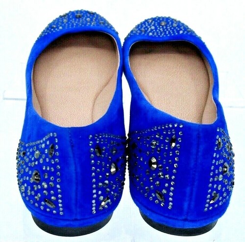 Vince Camuto Evion flache Damen-Ballerinas Größe 6 B blaue Wildleder-Slipper mit Schmucksteinen - Bild 6 von 9