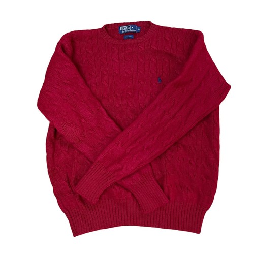 Vintage Polo Ralph Lauren Sweater Mens Size XL 100% Wool Cable Knit Red EUC - Picture 2 of 20