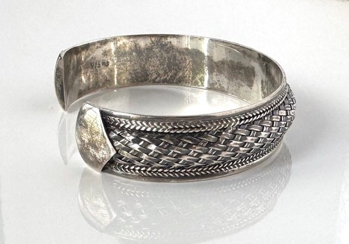 FAS Sterling Silver Woven Basket Weave Cuff Bracelet;X334 - Picture 4 of 6