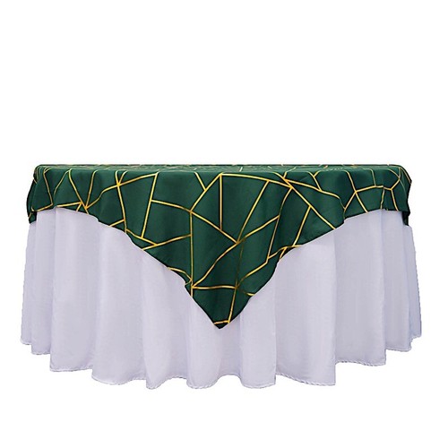 HUNTER GREEN GOLD 54"x54" POLYESTER TABLE OVERLAY Metallic Geometric Pattern - Picture 6 of 8