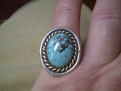 Vintage Antique 925 Sterling Silver Ladies Genuine Turquoise Ring 8.3 ...