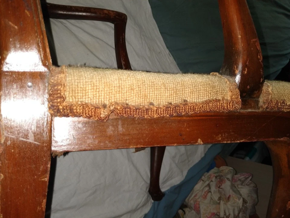 Silla Infantil Queen Anne Renacimiento Punta Aguja Asiento Flores Azules Antigua Foto 4 de 4