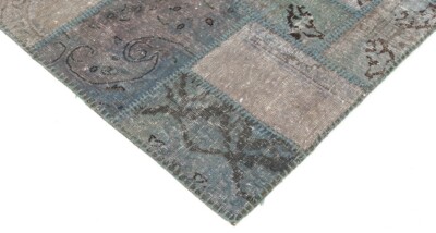 Tapis Persan Patchwork Fait Main - 122x90 Cm - Laine Et Coton - Bleu - Vintage