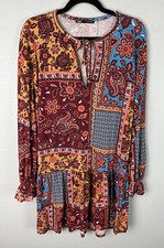 Zara Basic Floral Long Bell Sleeve Dress Tight Neck Women's Size LARGE