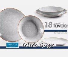 SET 18 PZ SERVIZIO PIATTI TAVOLA TOLEDO PORCELLANA MODERNO COLORE GRIGIO