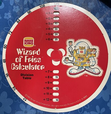 Add It Up! Vintage Burger King Wizard of Fries Calculator - Division Table