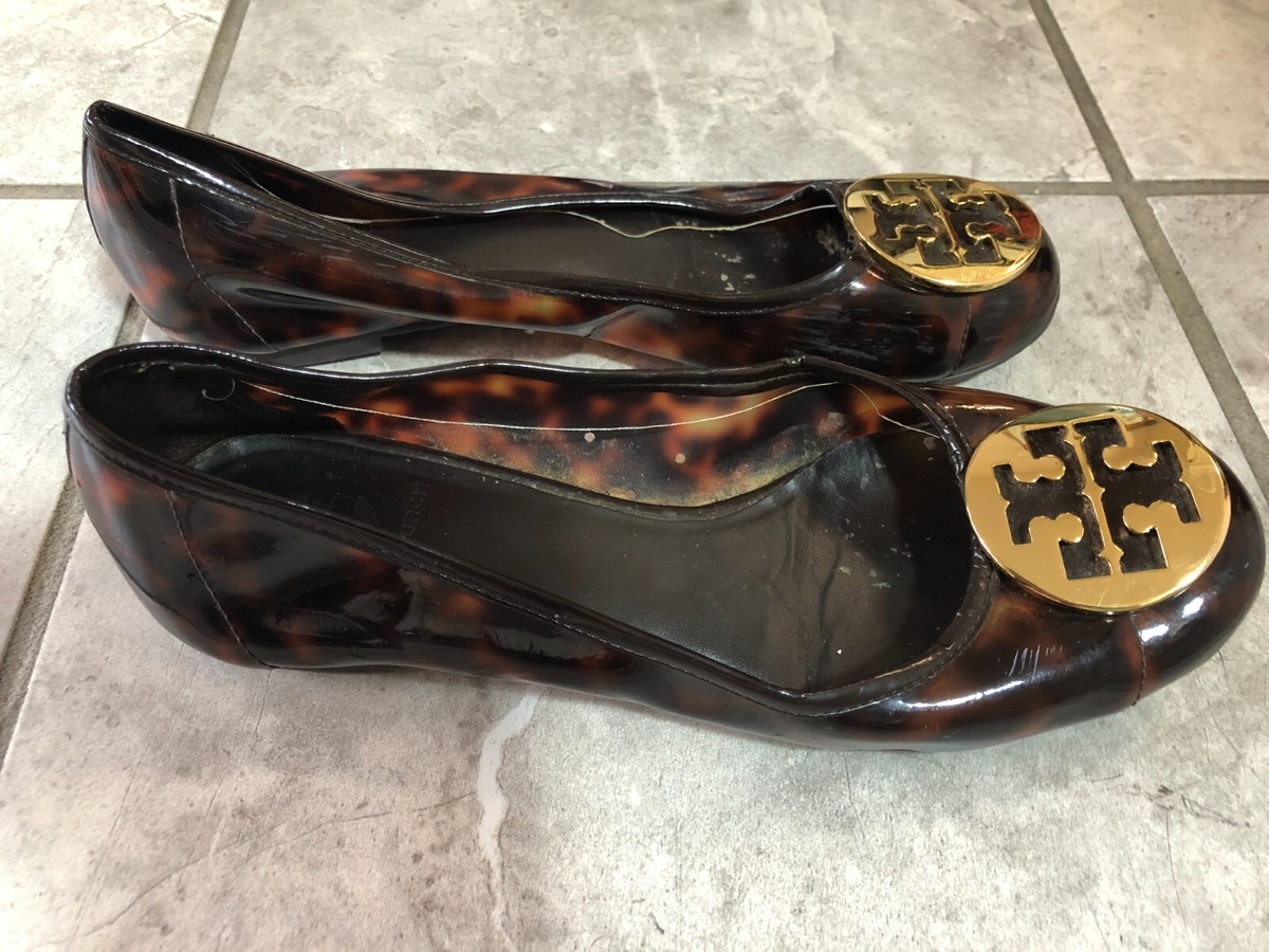Tory Burch Tortoise Shell Reva Ballet Jelly Flats Size Pre-Owned