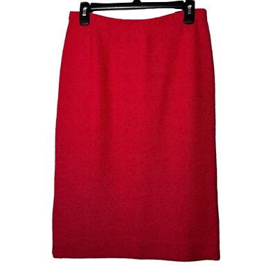 Vintage Red 50s knitted like knee length high waisted woolen mini pencil  skirt