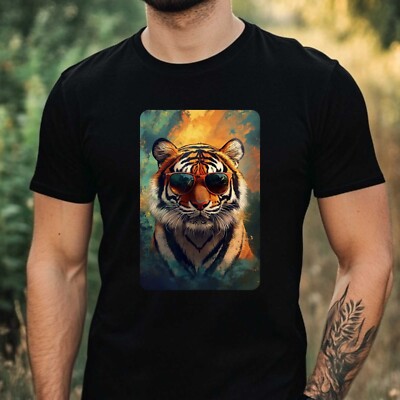 Mens Tiger Sunglasses Print Cotton T-Shirt Size XS to 5XL