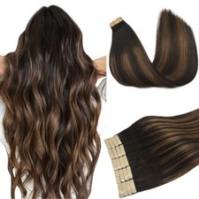 100 Remy Human Hair Extensions Tape in Balayage Dark Brown to Chestnut Brown