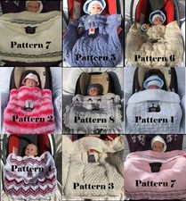  7 KNITTING PATTERNS BABYDOLL HANDKNIT DESIGNS CAR SEAT BLANKETS BABY 0-9M SEAT