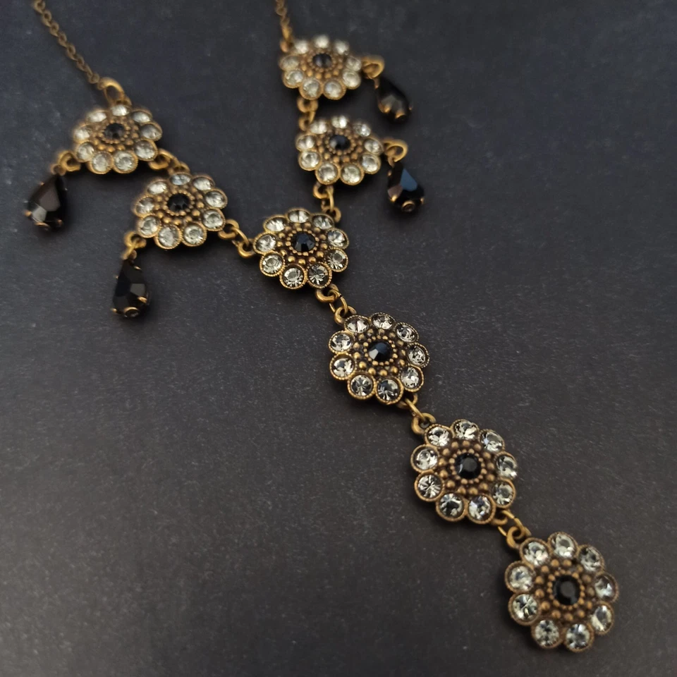 Michal Negrin ожерелье серый черный кристаллы цветочный вечер нарядный Gala Y падение нагрудник - Изображение 4 из 4