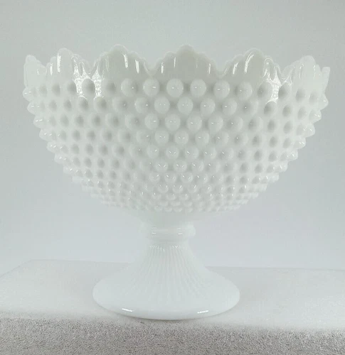 Vintage  White Milk Glass Hobnail FOOTED OVAL   Bowl