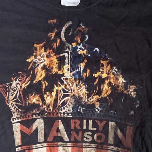VINTAGE Marilyn Manson Burning Crown T Shirt - Short Sleeve Y2K Metal Band Tee S - Picture 4 of 12