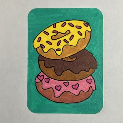ACEO Original Painting Pop Doughnuts Mini Art OOAK ATC Acrylic Food Bakery Donut
