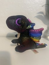 TY Dragon Anora Black Plush Stuffed Animal Cute Sparkly Rainbow Collectable 6”