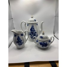 Vintage Czechoslovakia Cobalt Blue Rose Porcelain Tea Coffee Set 21 Piece
