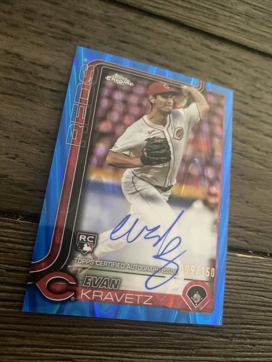 2025 Topps Chrome EVAN KRAVETZ RC Blue Raywave Refractor Auto /150